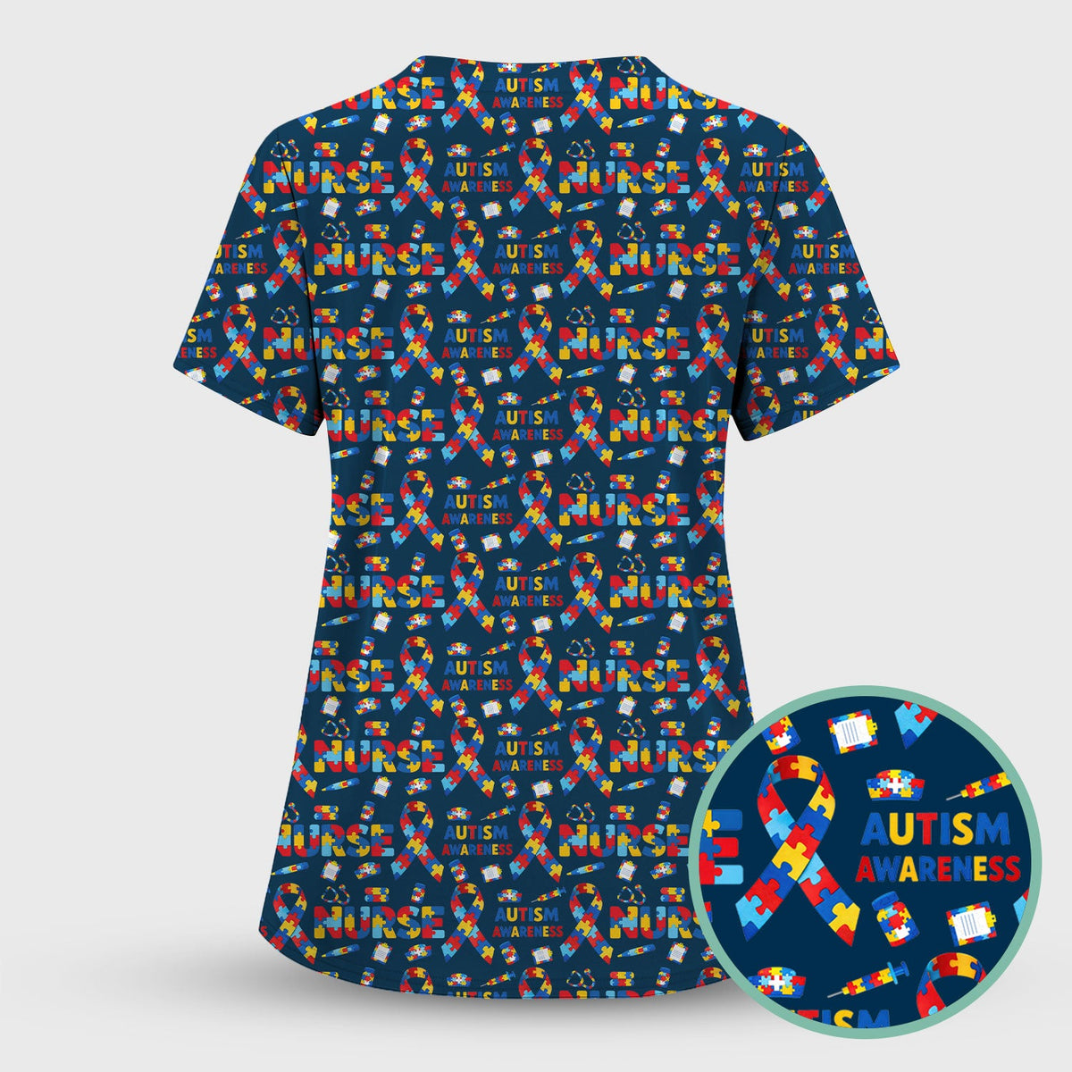 Autism Awareness Puzzle Ribbon Nurse Scrub Set