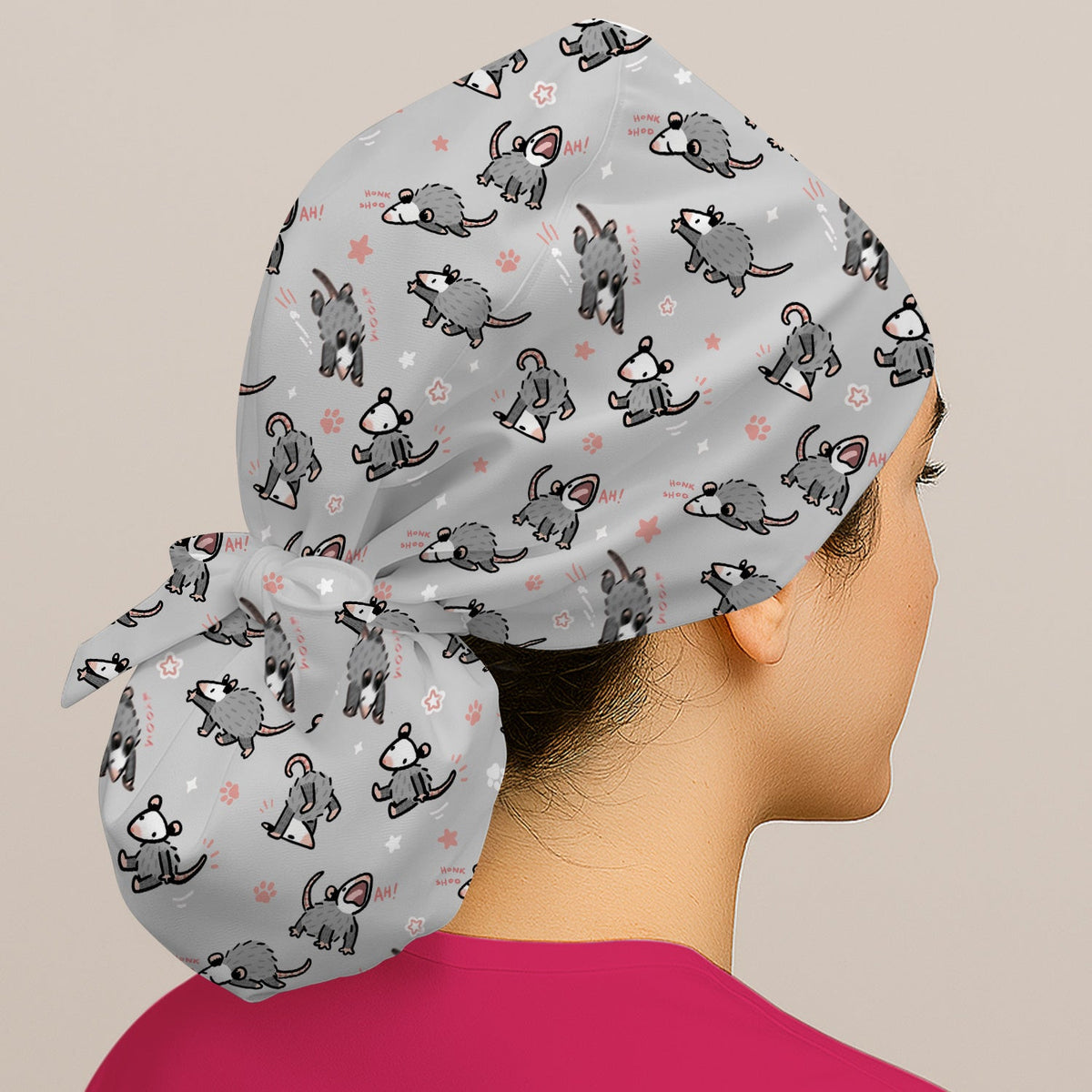 Cartoon Opossum Scrub Cap