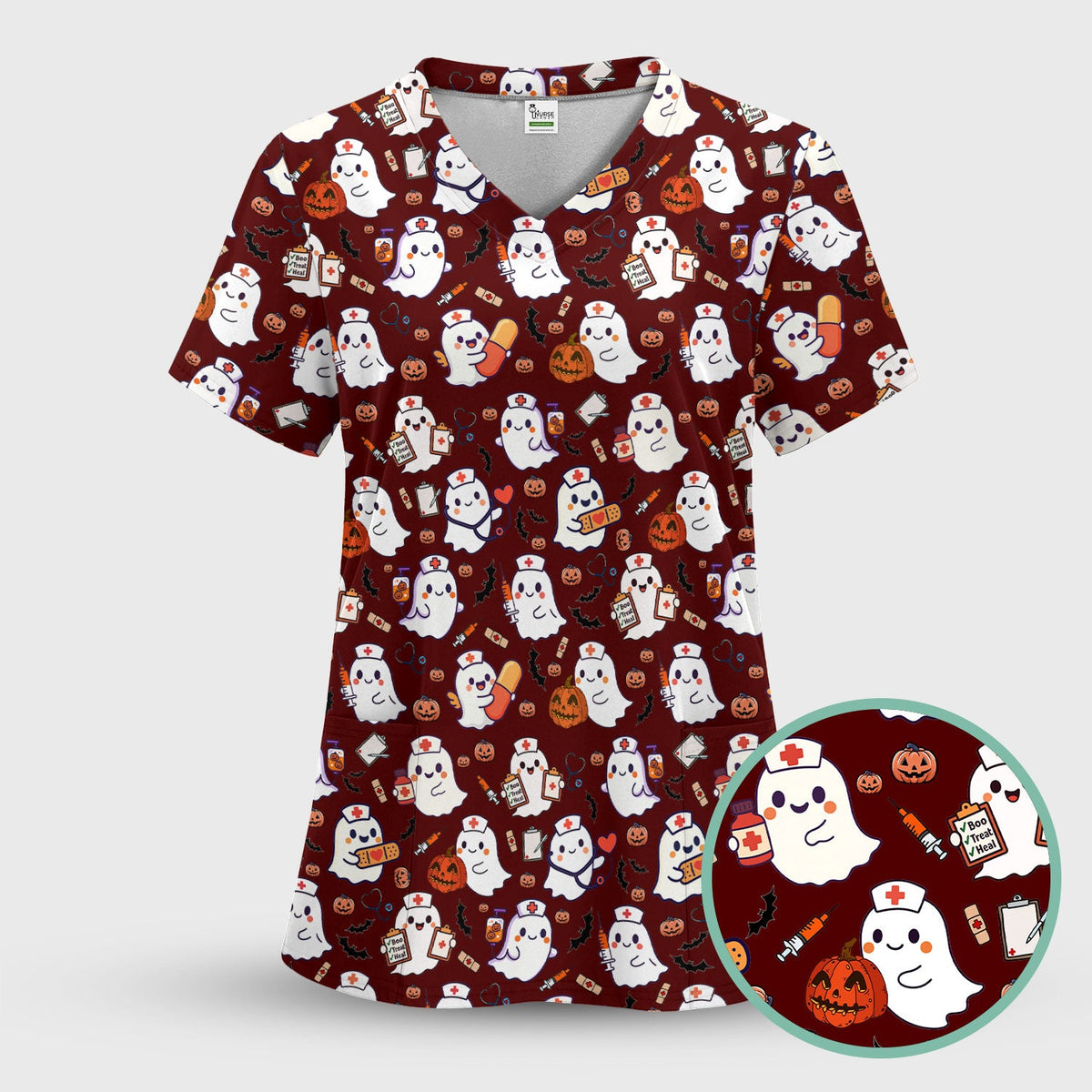 Pumpkin Ghost Nurse Scrub Set - Halloween Gift
