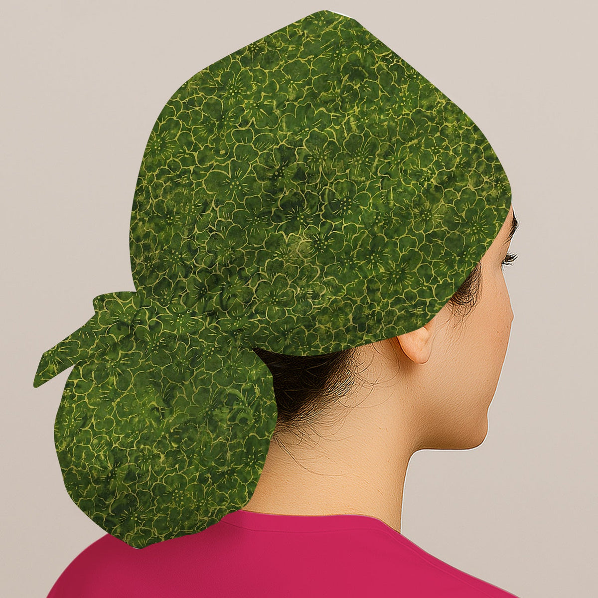 Green Floral Blossom Scrub Cap