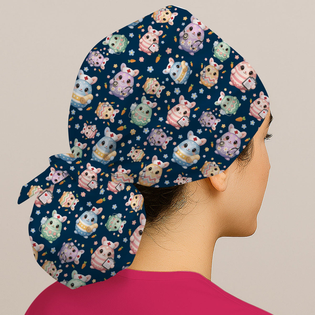 Bunny Pastel Floral Scrub Cap
