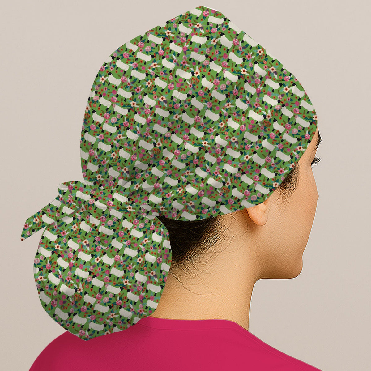 Sheep Floral Meadow Scrub Cap