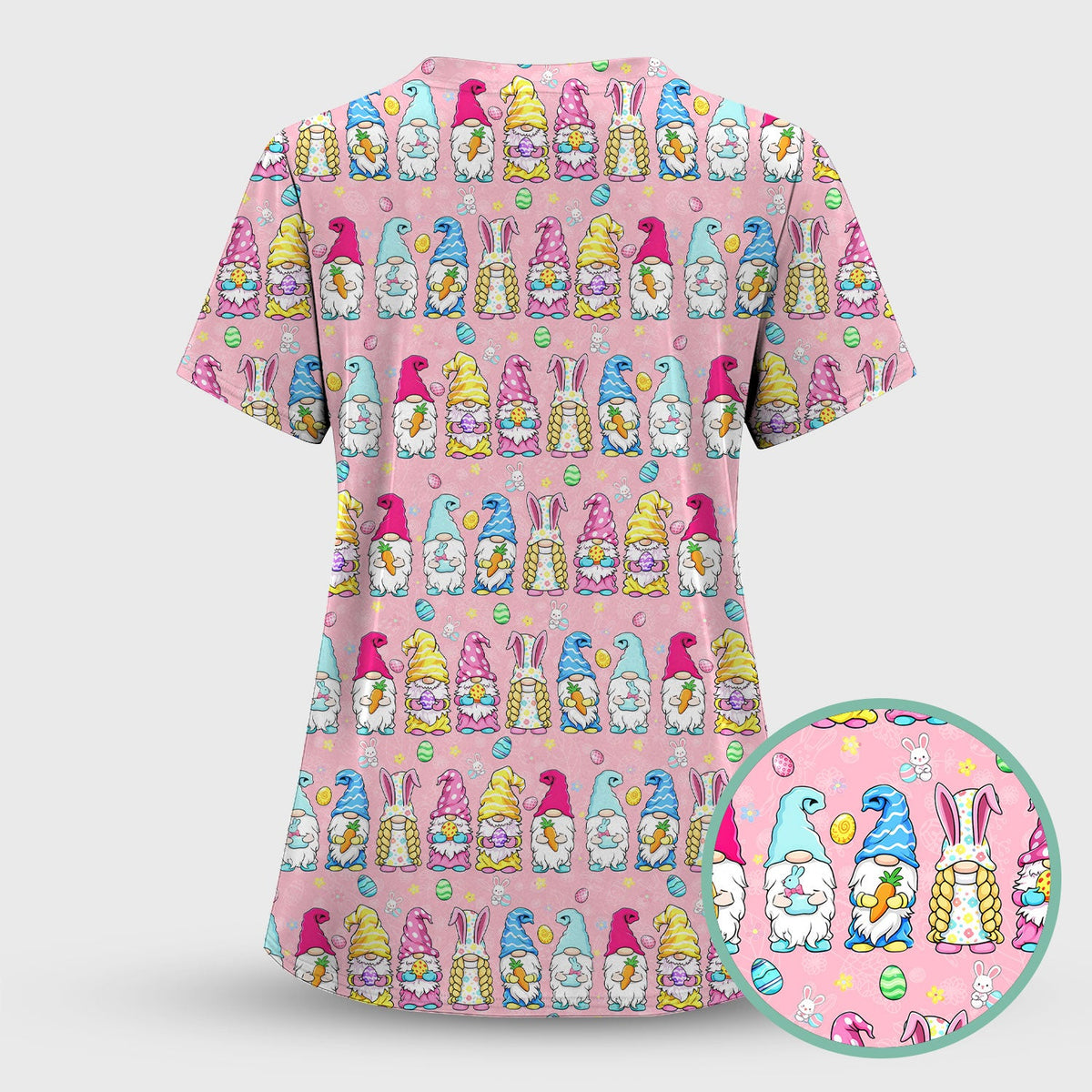 Colorful Easter Gnome Bunny Eggs Nurse Scrub Set