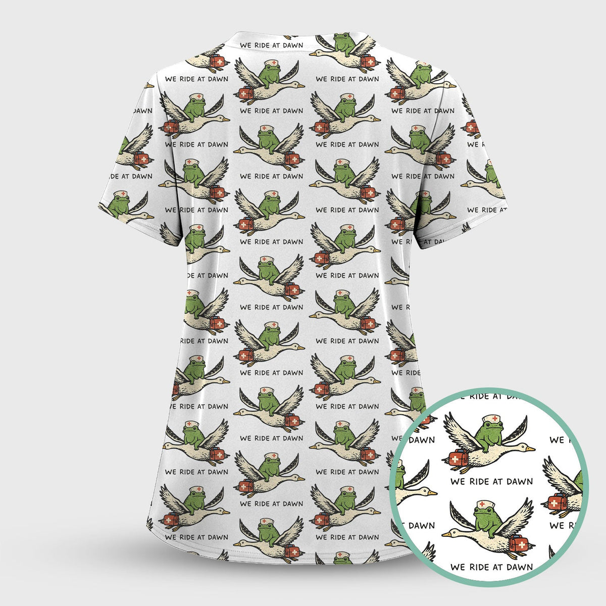Frog Riding Goose Nurse Scrub Top