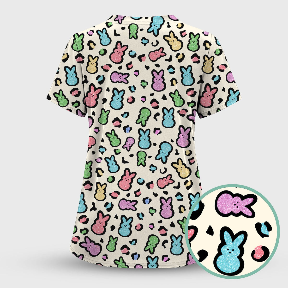Pastel Bunny Nurse Scrub Top