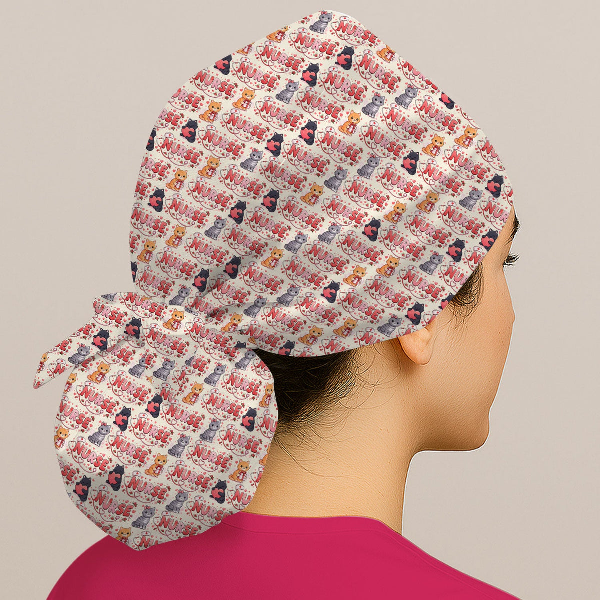 Cat Heart Nurse Scrub Cap - Valentines Day Gift