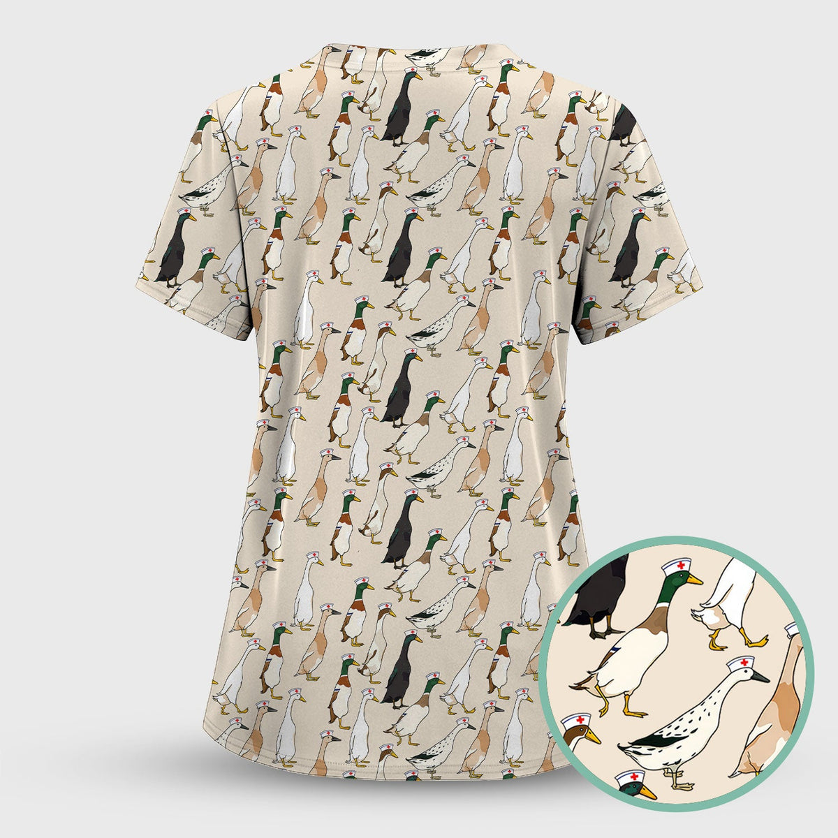 Duck Pattern Nurse Scrub Top