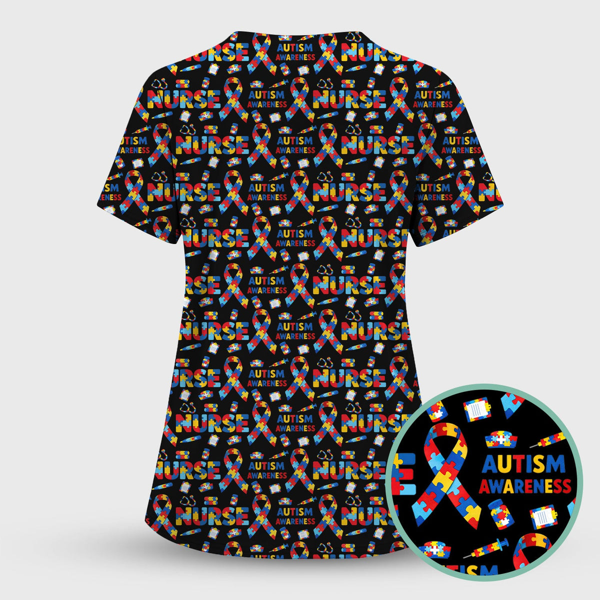 Autism Awareness Puzzle Ribbon Nurse Scrub Set