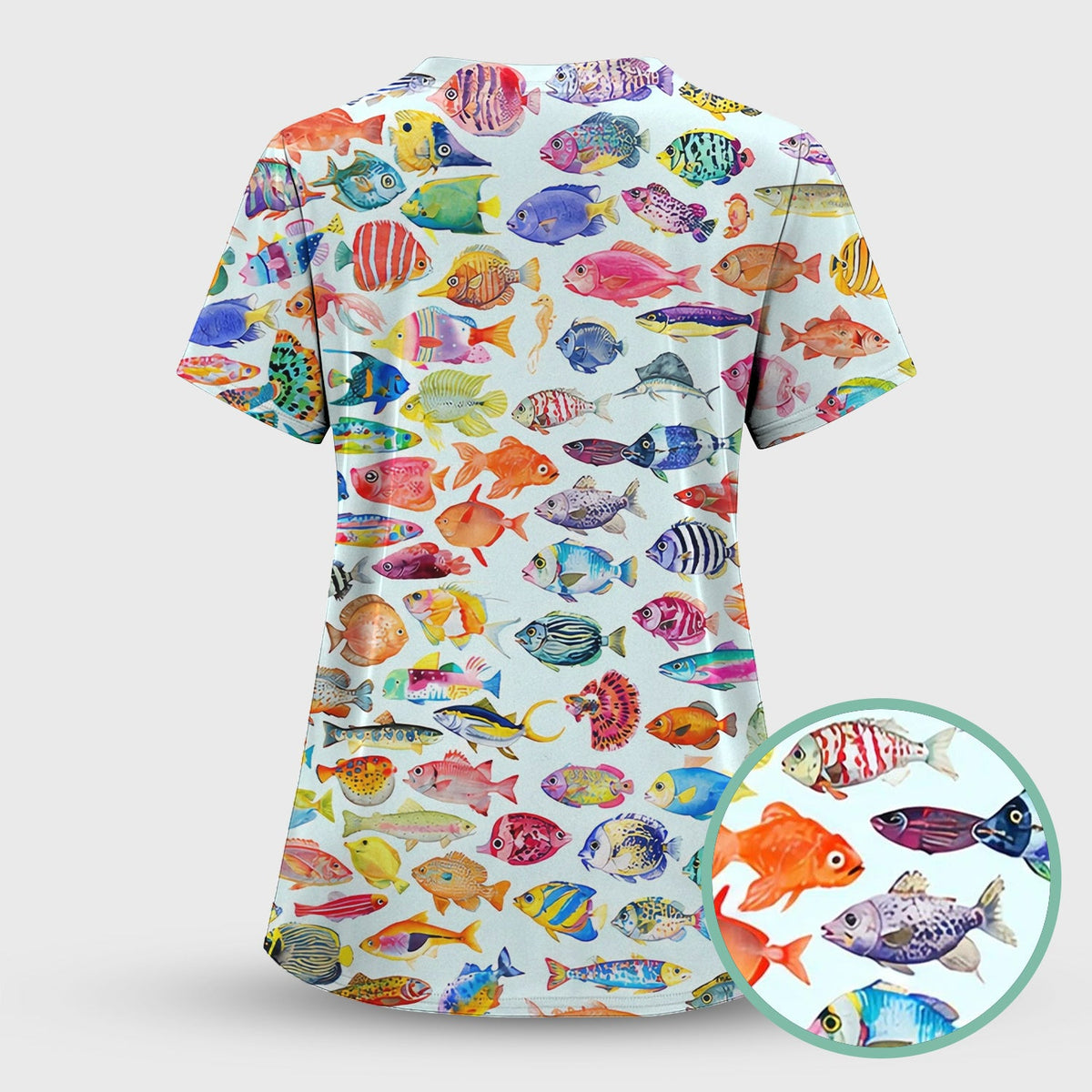 Colorful Tropical Fish Print Nurse Scrub Set