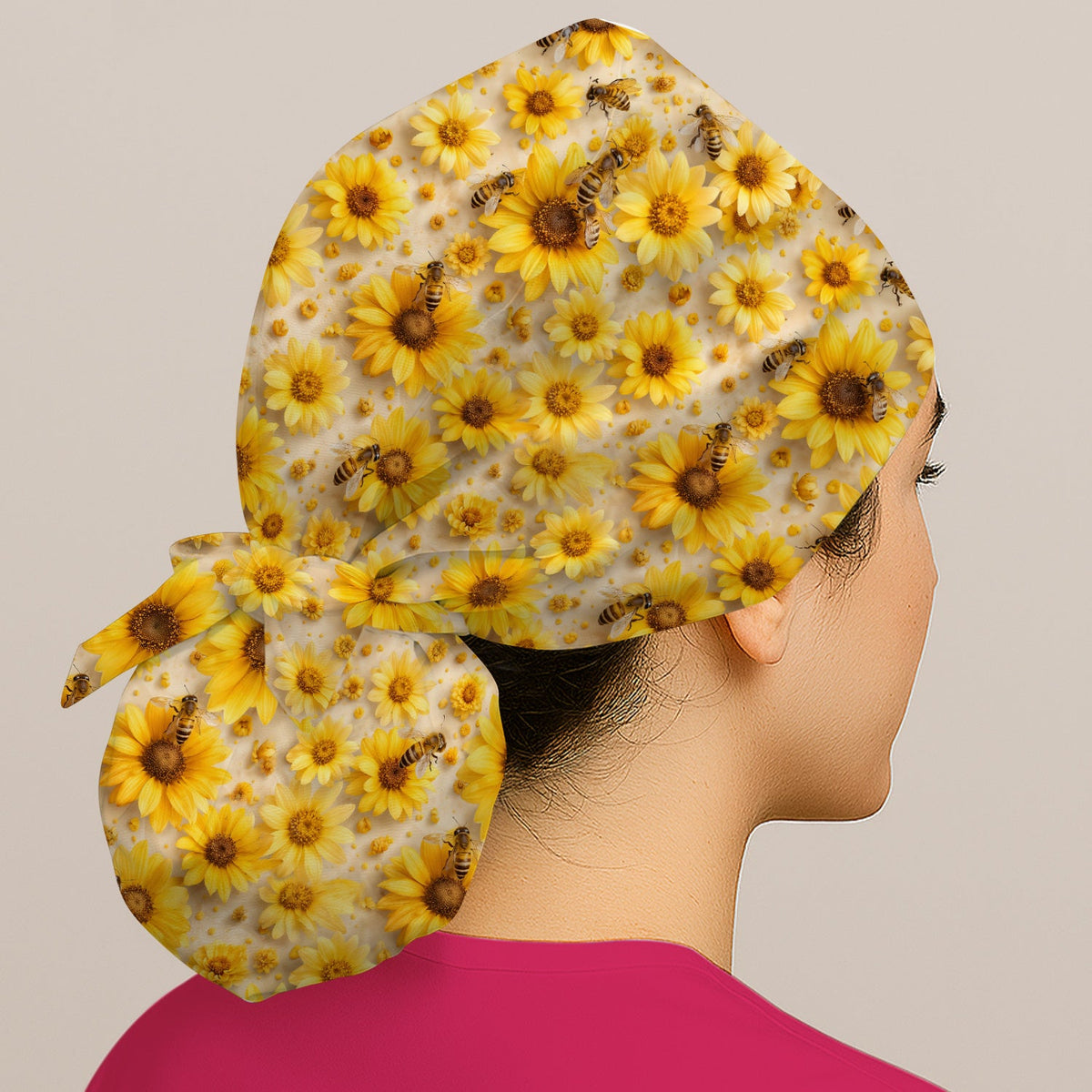 Yellow Sunflower Bee Garden Scrub Cap
