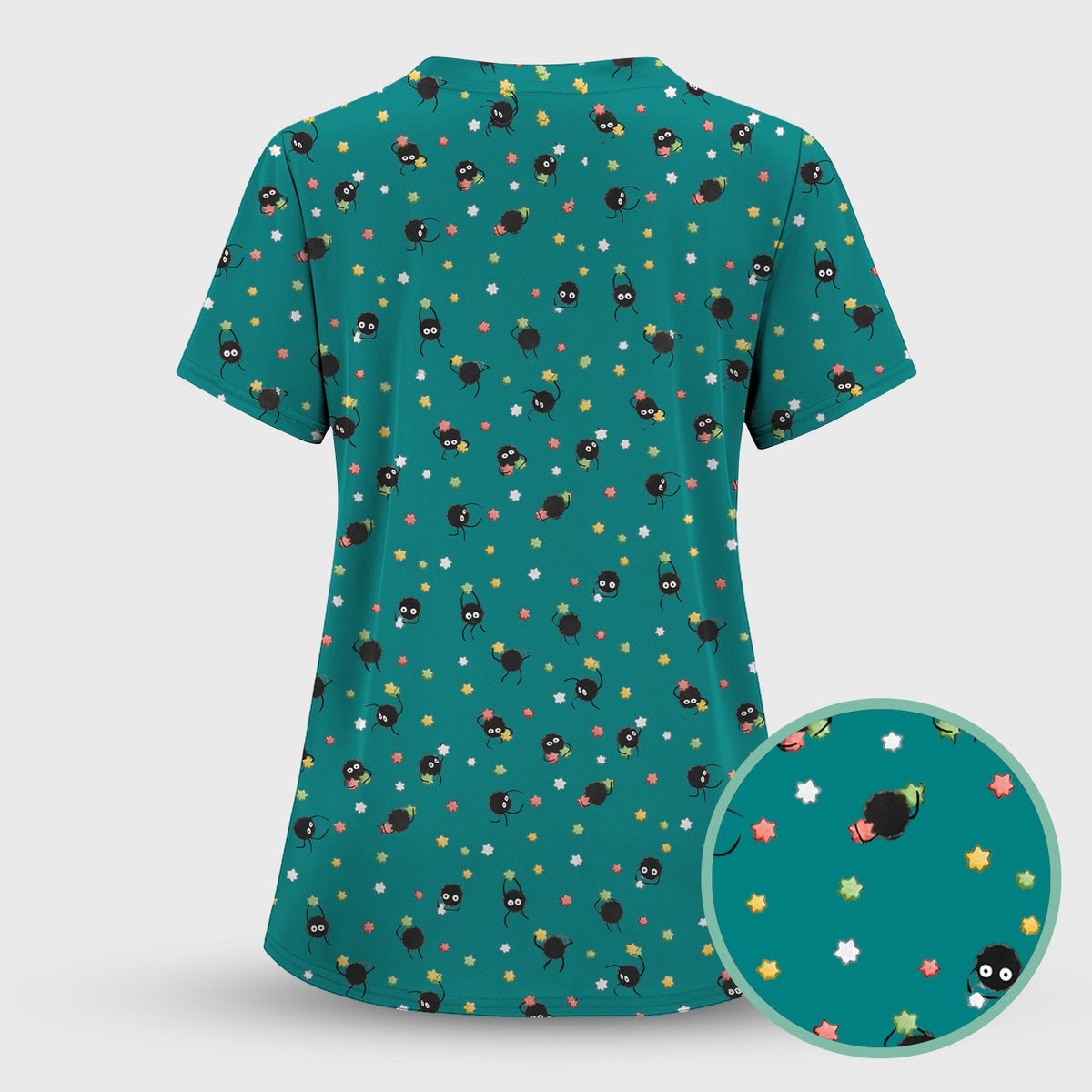 Funny Spider Pattern  Scrub Top, Cartoon Spider Pattern Nursing Uniform For Women