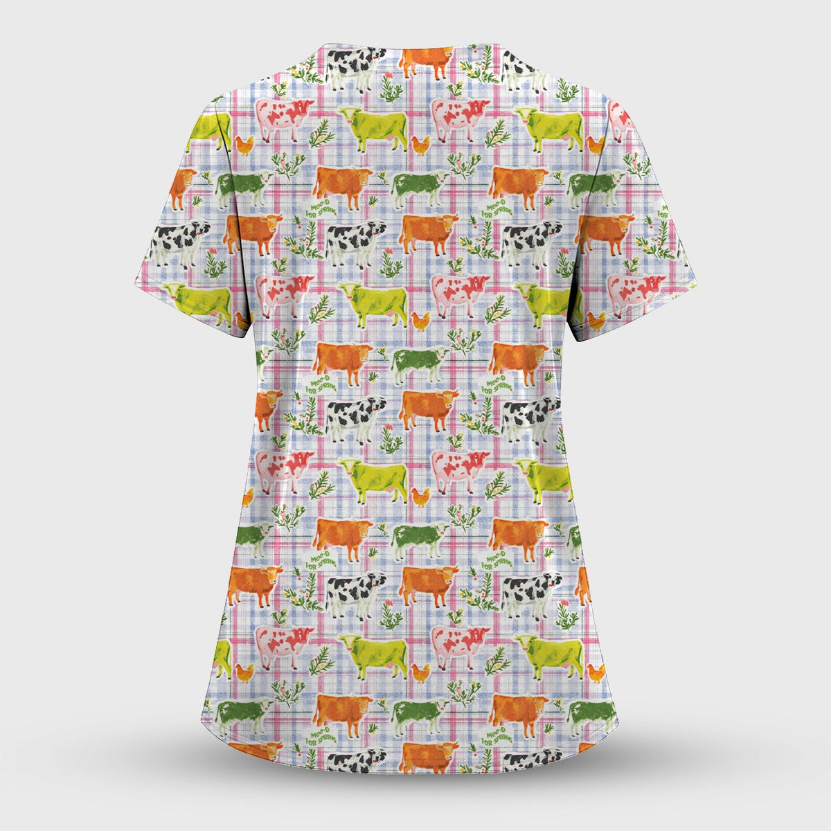 Colorful Farm Cow Plaid Nurse Scrub Set