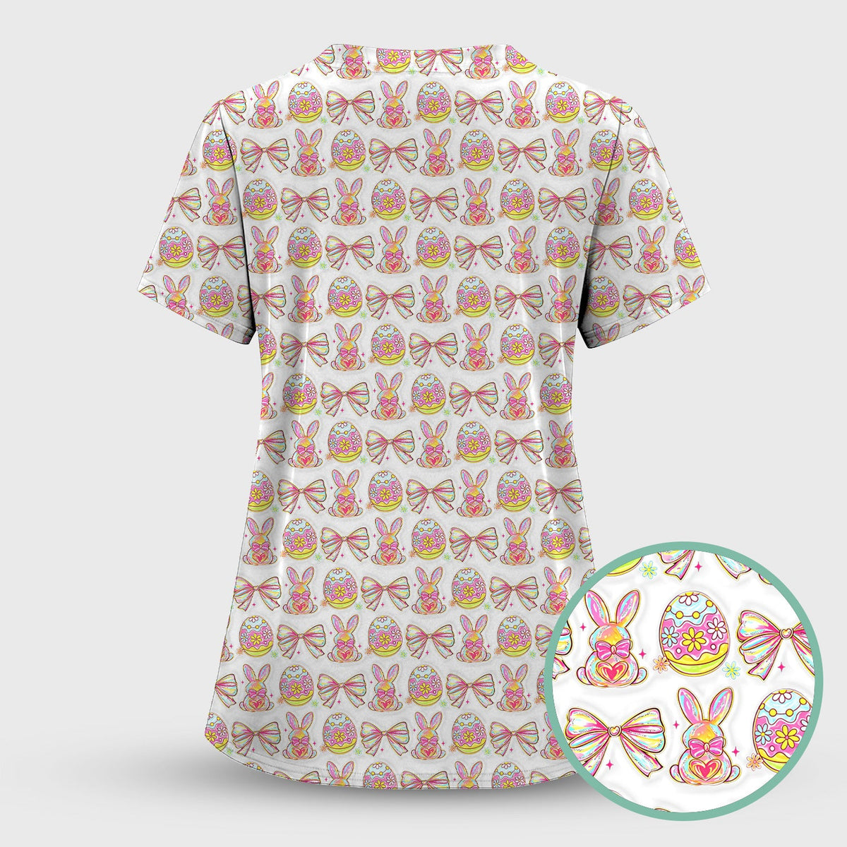 Bunny Pastel Egg Bow Nurse Scrub Set - Easter Gift