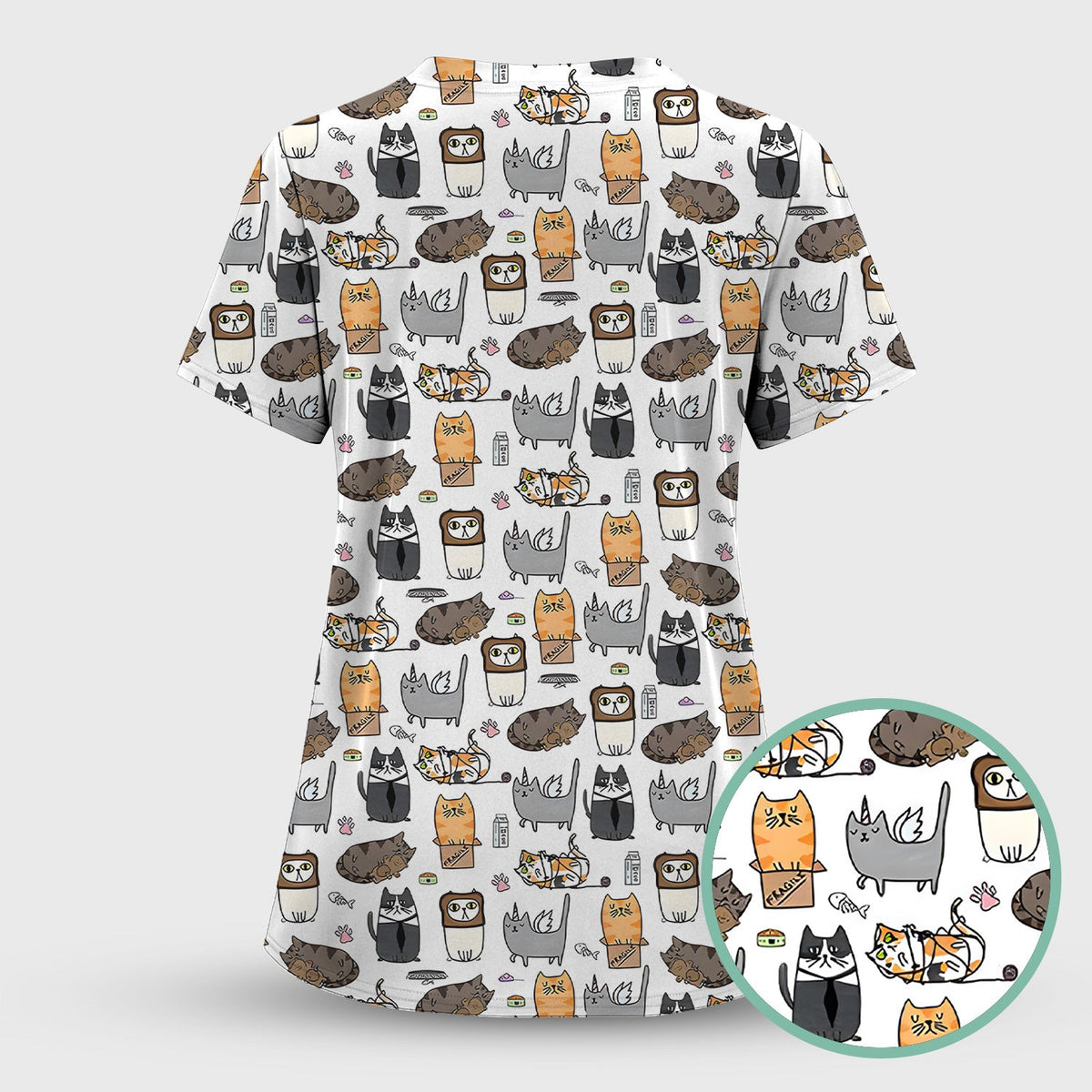 Lazy Cat Doodle Cozy Kitty Nurse Scrub Top