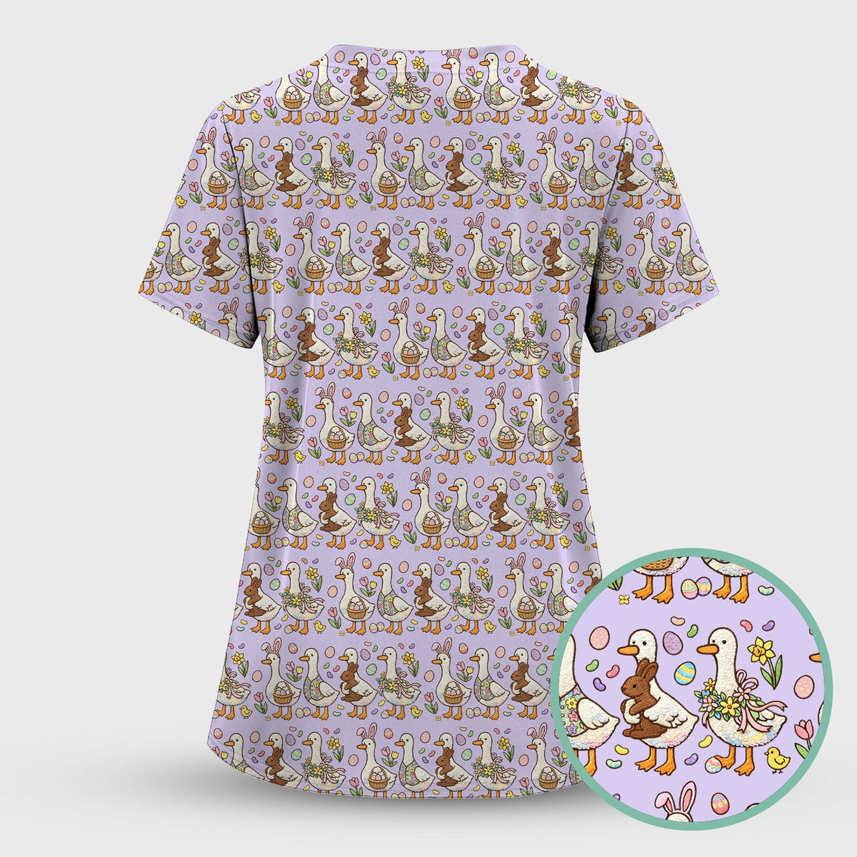 Duck Bunny Egg Floral Nurse Scrub Set - Easter Gift