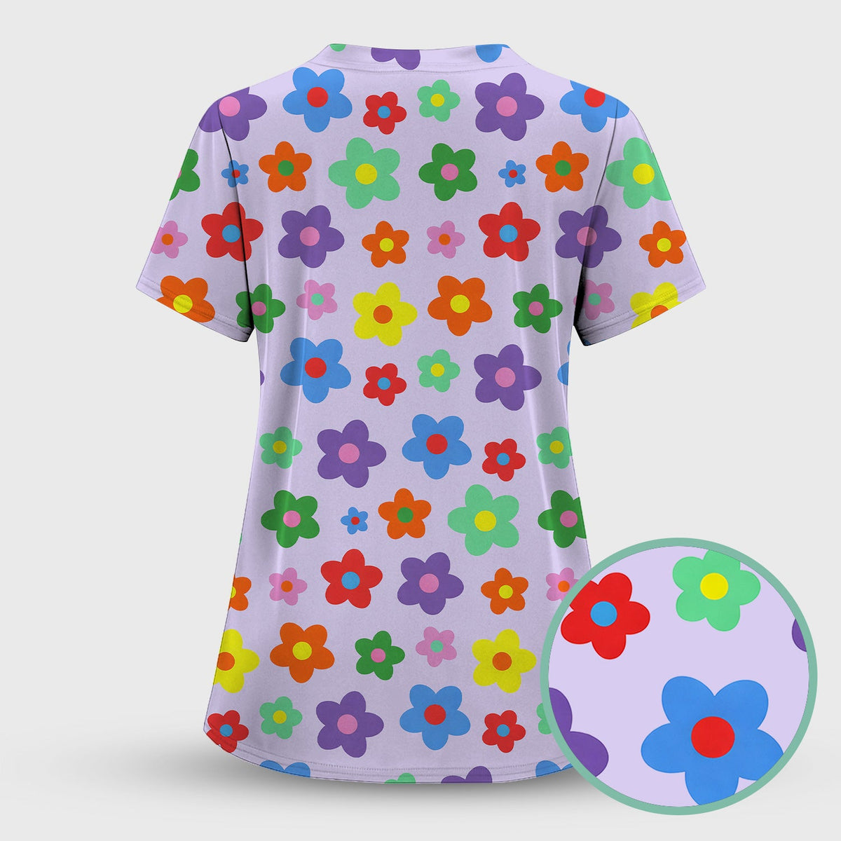 Colorful Retro Flower Nurse Scrub Top