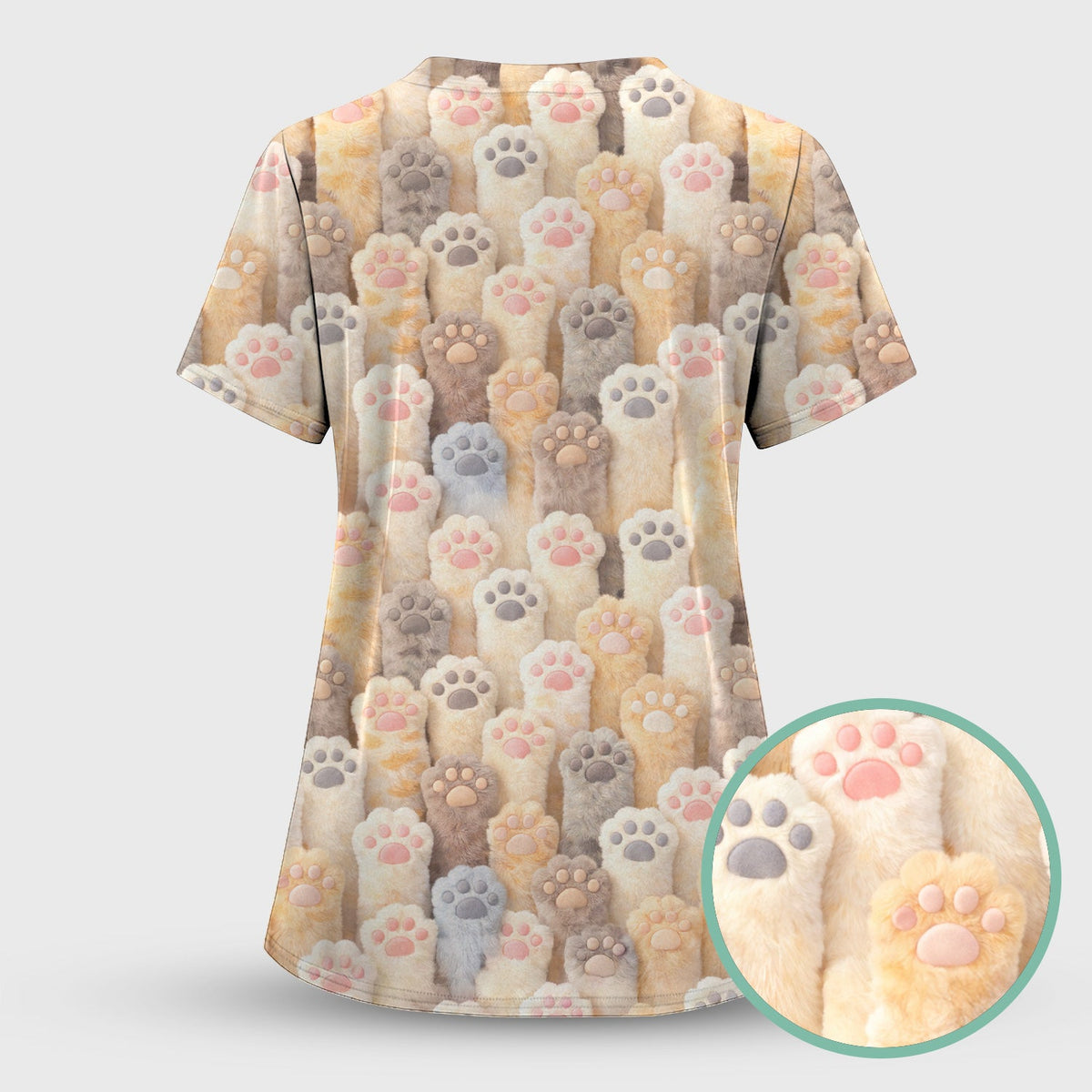 Fluffy Cat Paw Nurse Scrub Top