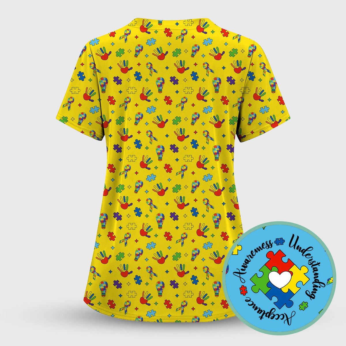 Autism Awareness Colorful Puzzle Nurse Scrub Set