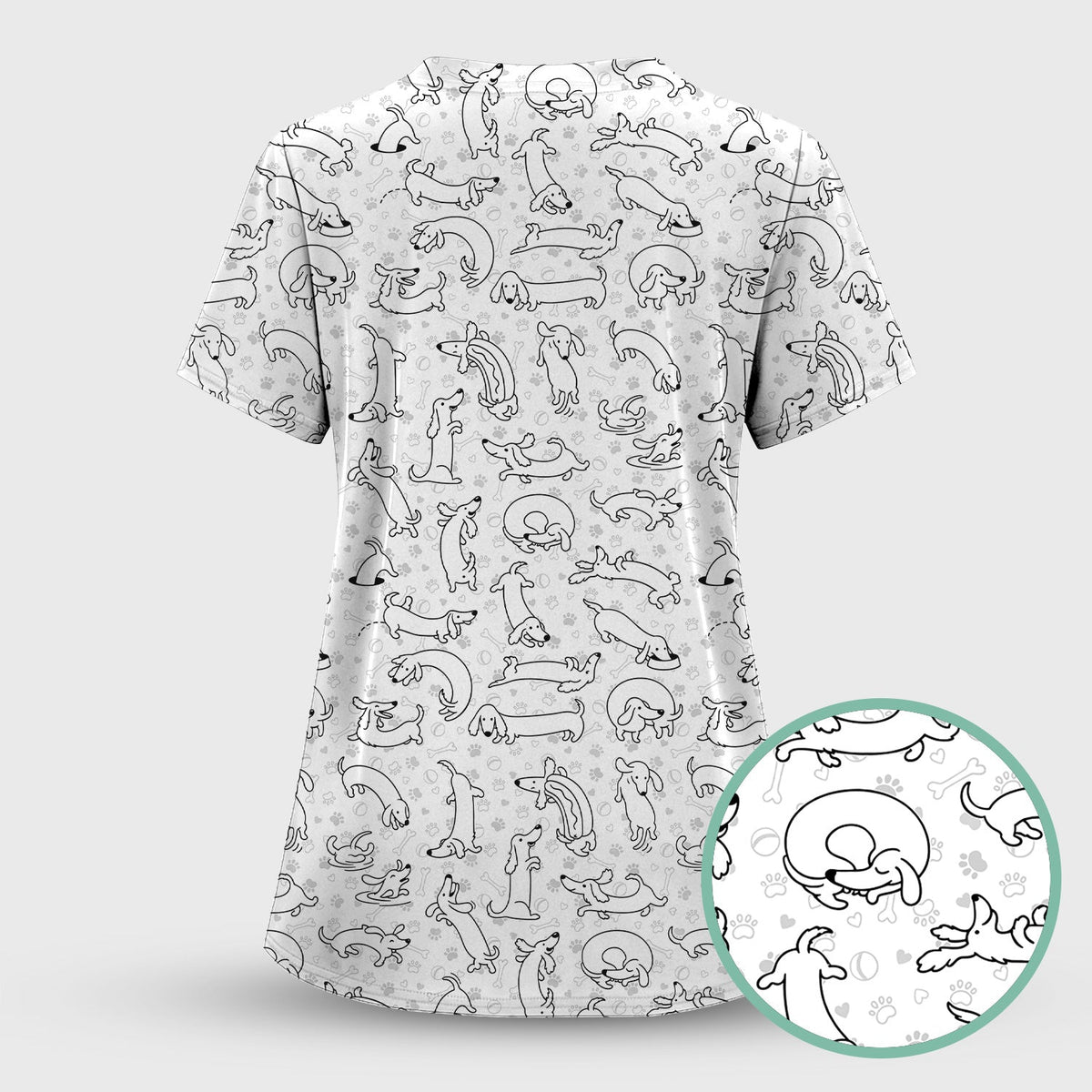 Dachshund Line Art Nurse Scrub Top