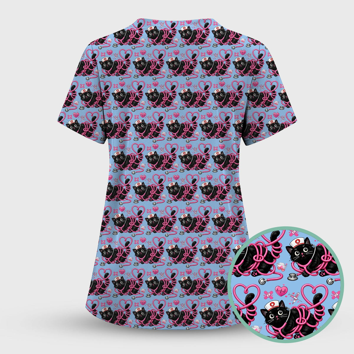 Valentine Cat Nurse Heart Scrub Top