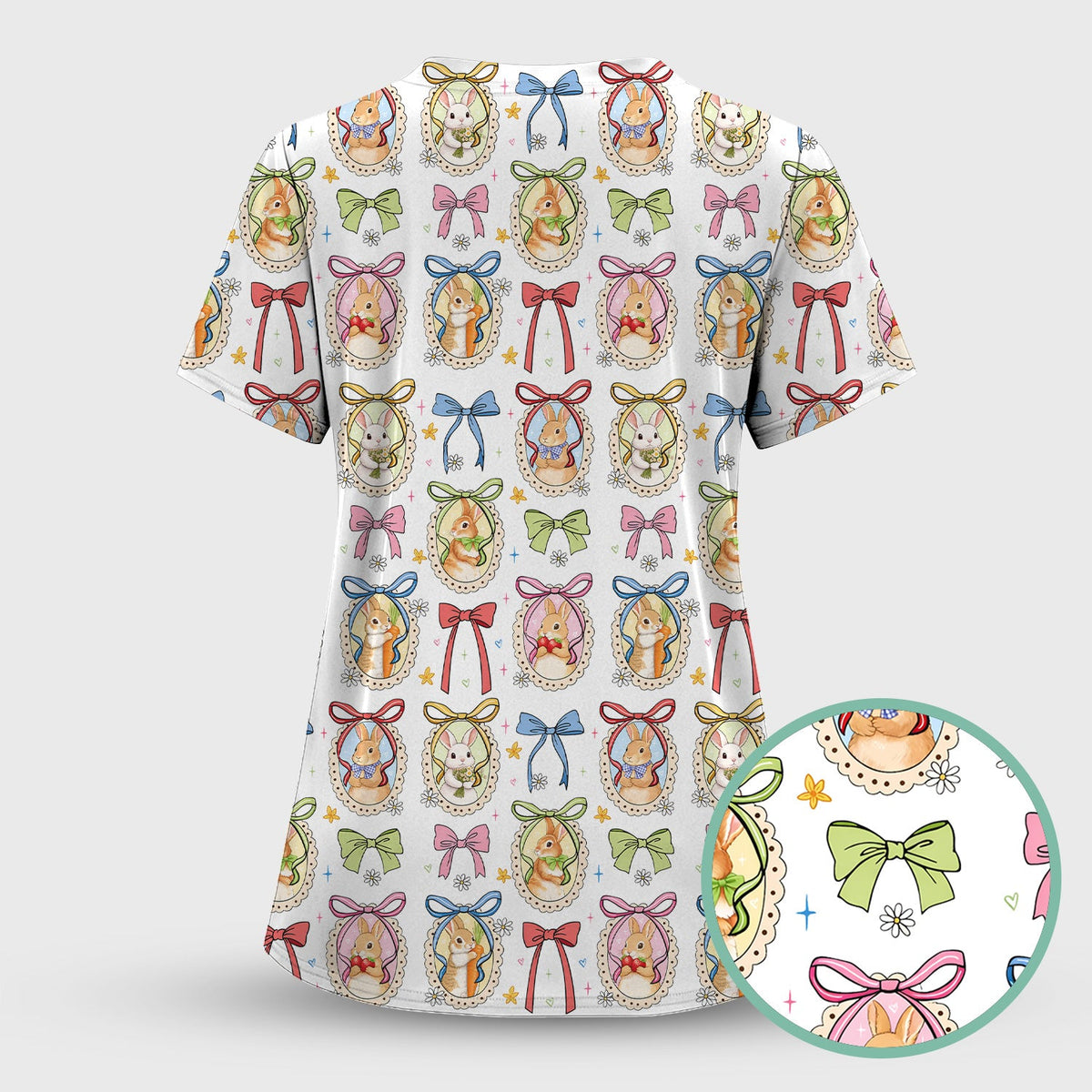 Bunny Cameo Bow Nurse Scrub Set - Easter Gift