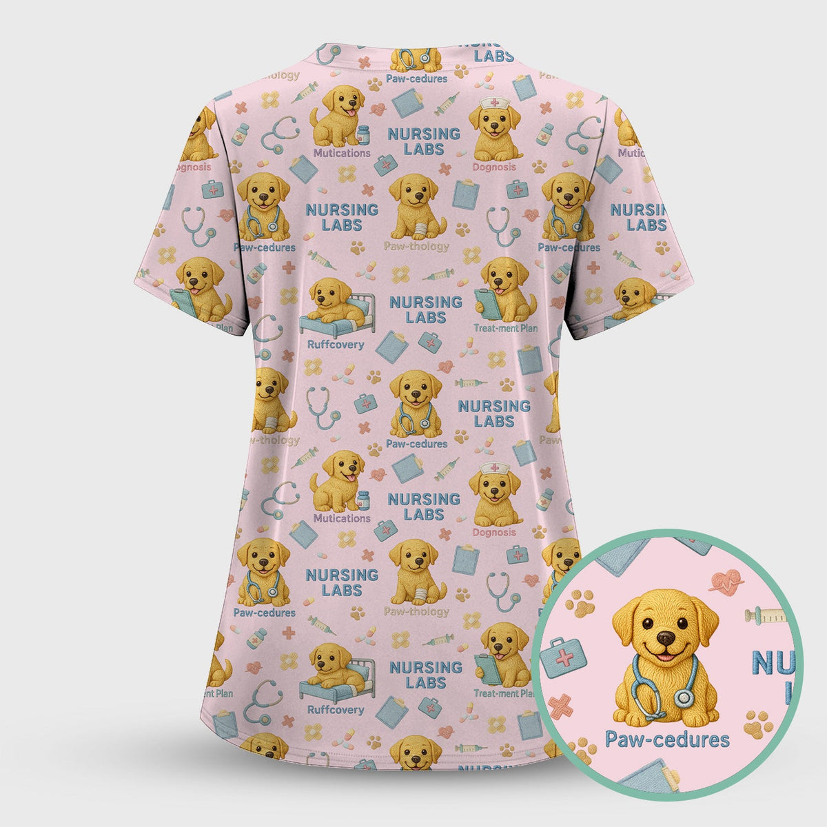 Labrador Nursing Scrub Top, Cute Dog Pattern Nurse Uniform,  Comfortable Scrubs For Nurses