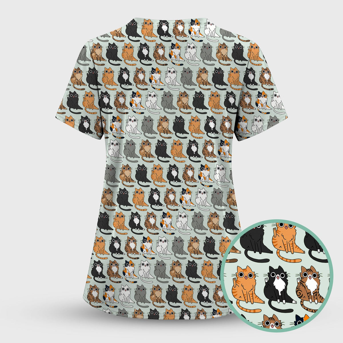 Cat Pattern Nurse Scrub Top