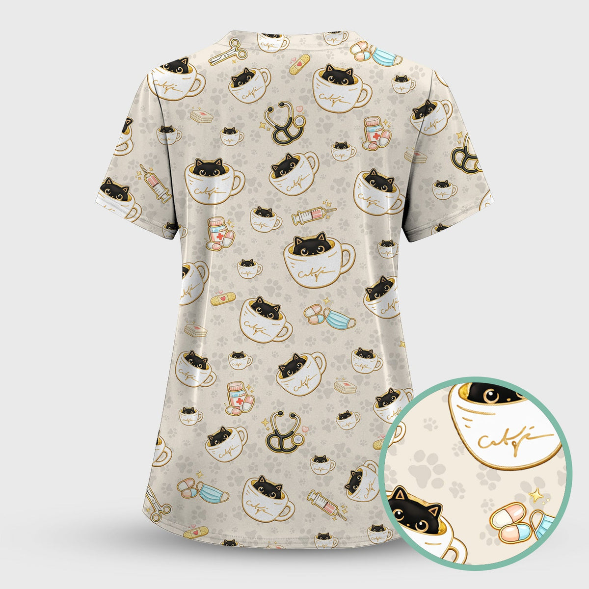 Coffee Cat Nurse Scrub Set