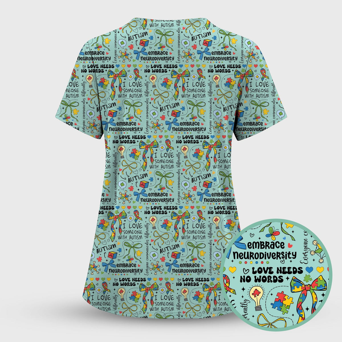 Autism Awareness Puzzle Ribbon Pastel Nurse Scrub Top