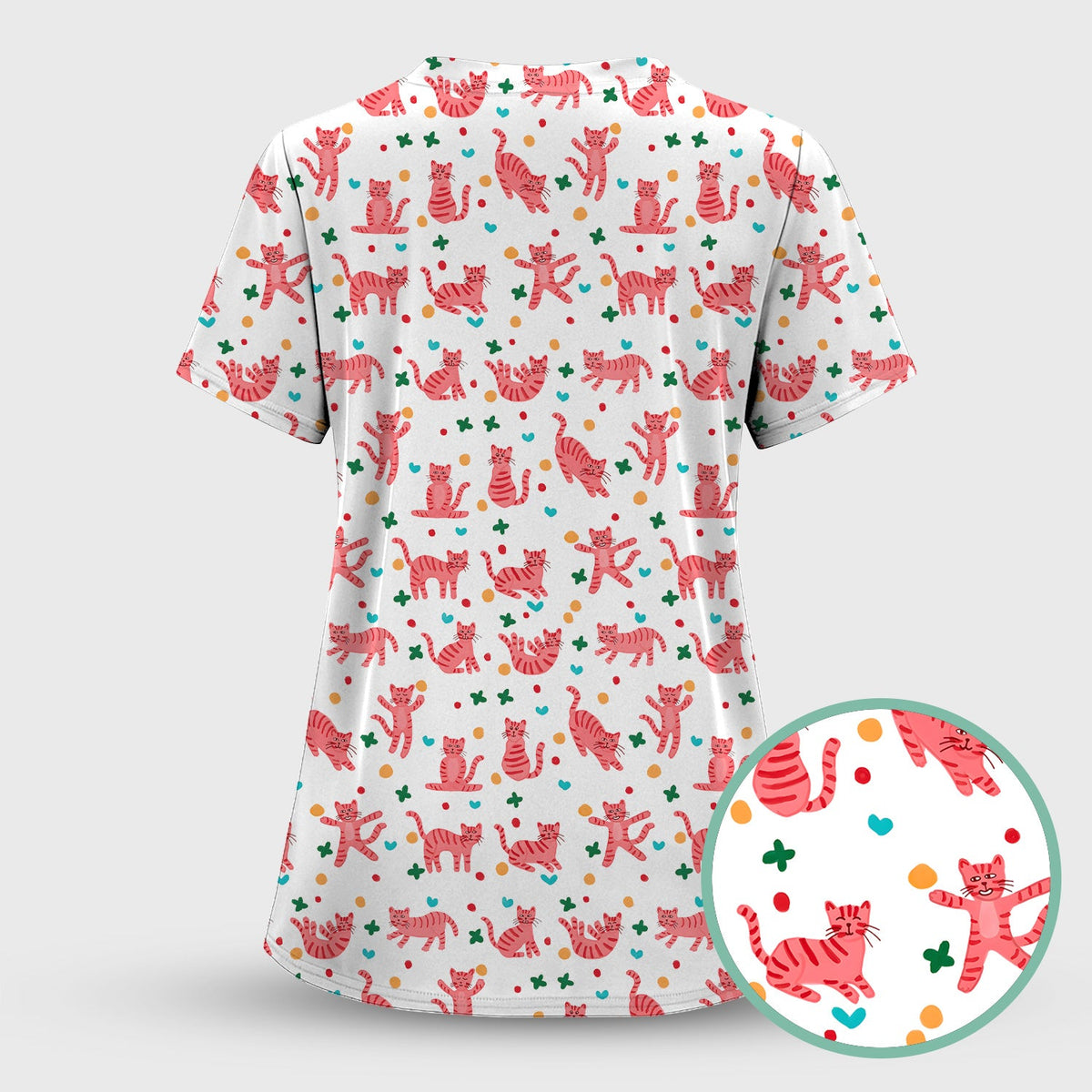 Pink Cat Nurse Scrub Top