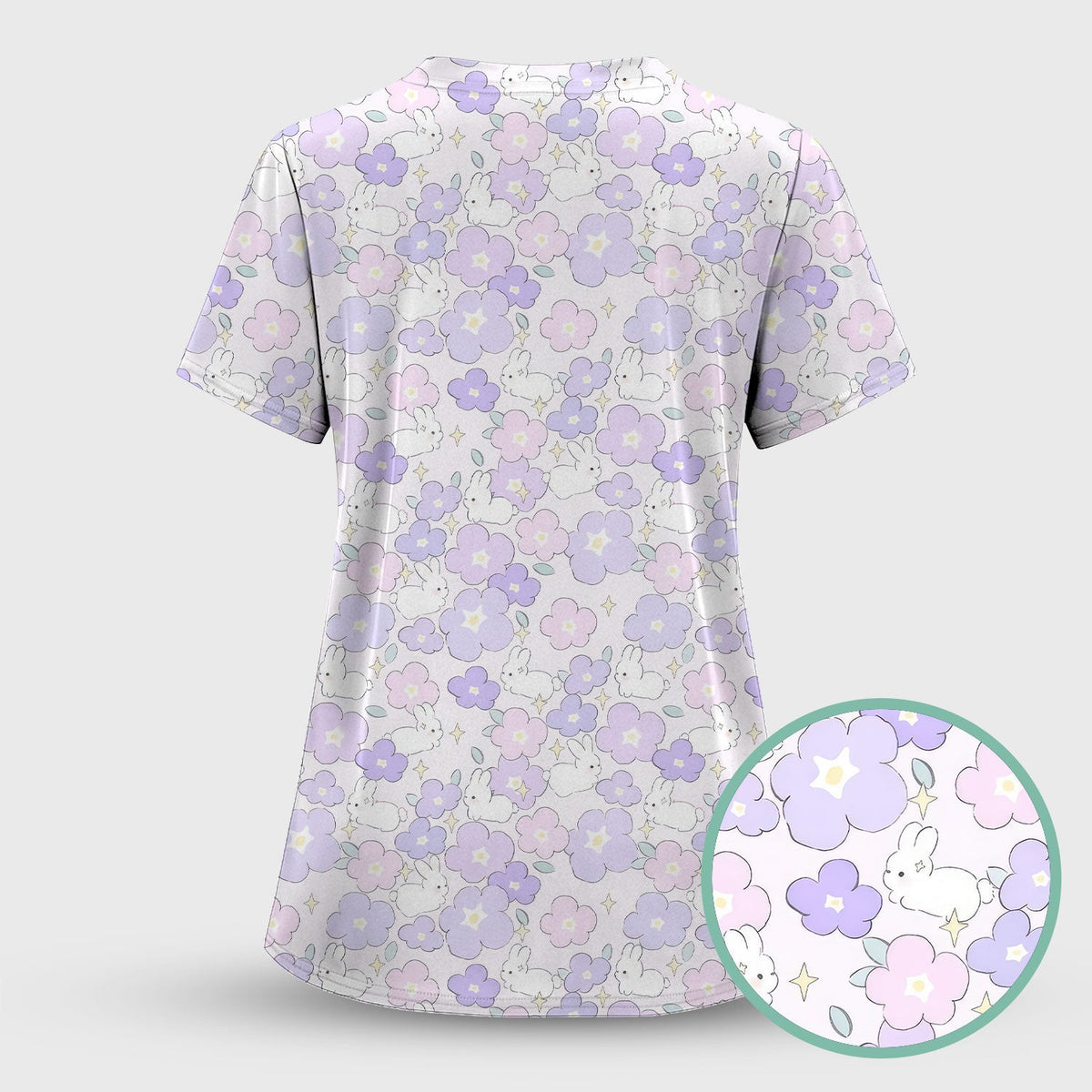 Bunny Floral Pastel Nurse Scrub Set