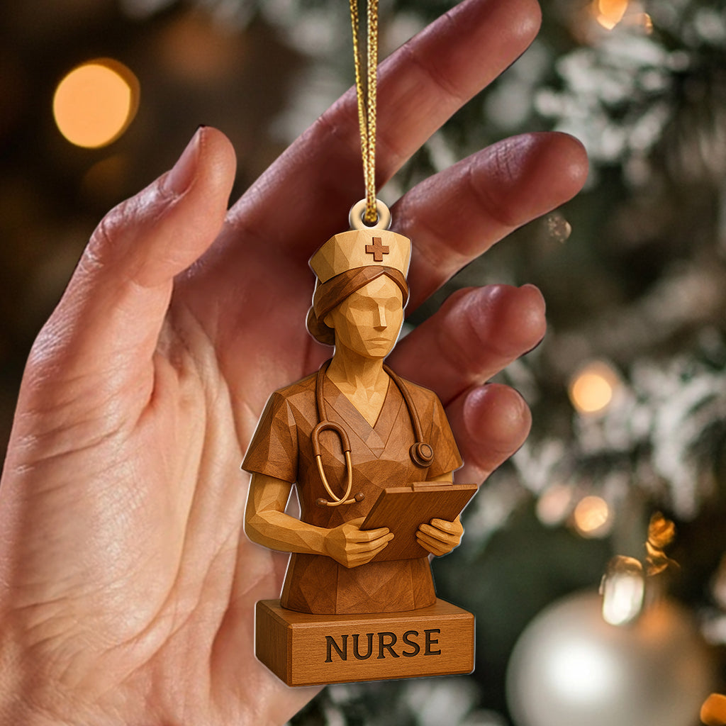 Personalized Wooden Figurine Christmas Nurse Ornament