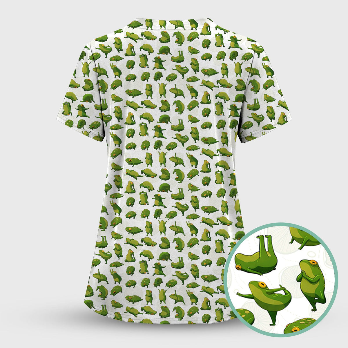 Cute Frog Cartoon Pattern Scrub Set, Breathable Med Uniform