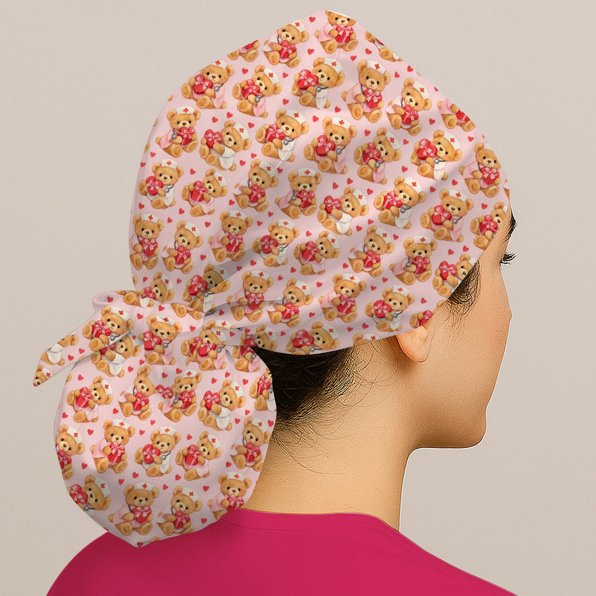 Valentine Teddy Bear Heart Scrub Cap
