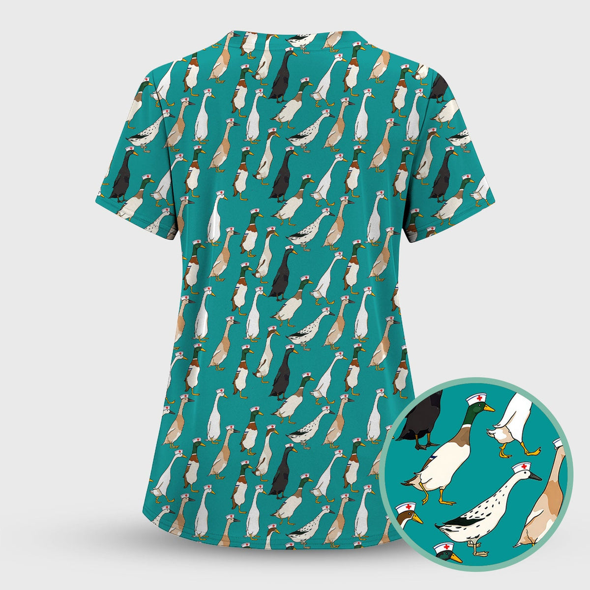Duck Pattern Nurse Scrub Top