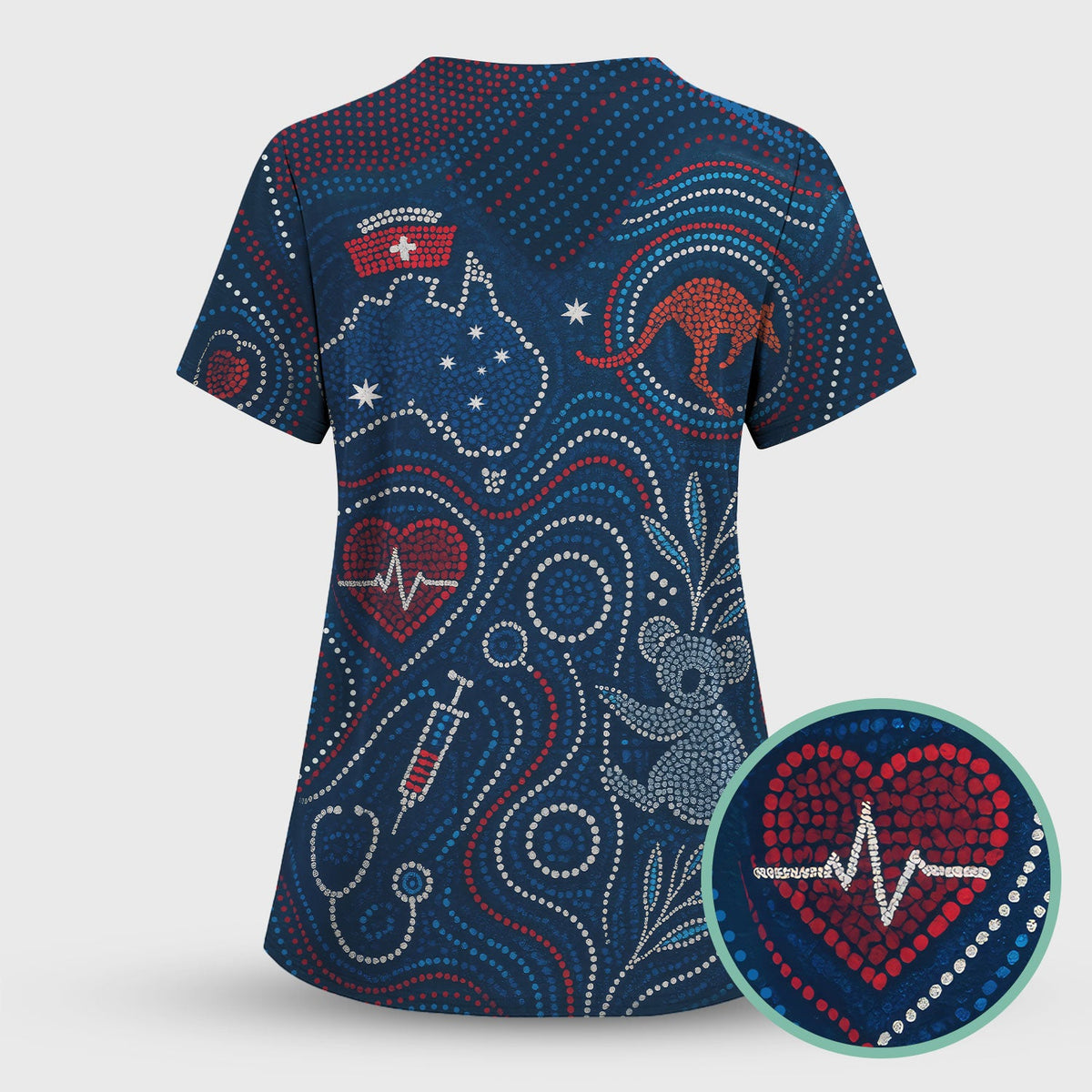 Aboriginal Dot Art Nurse Scrub Set, Australian Kangaroo With Koala Pattern Shirt,  Breathable Fabrics Nursing Uniform