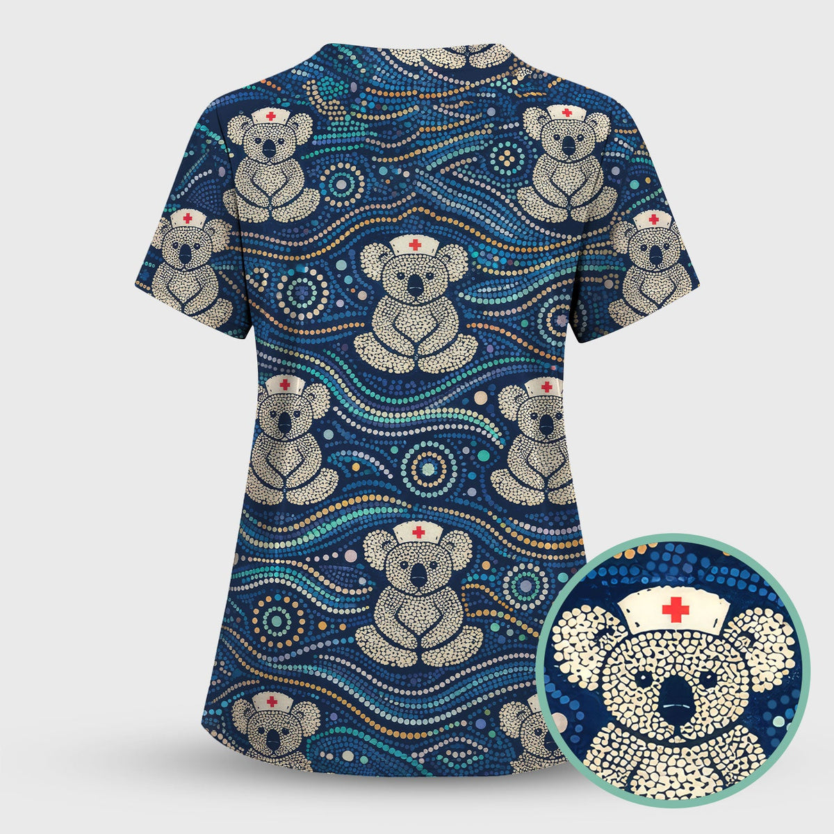 Koala Pattern Nurse Scrub Top, Aboriginal Dot Art Medical Shirt For Women, Breathable Fabrics Nursing Uniform