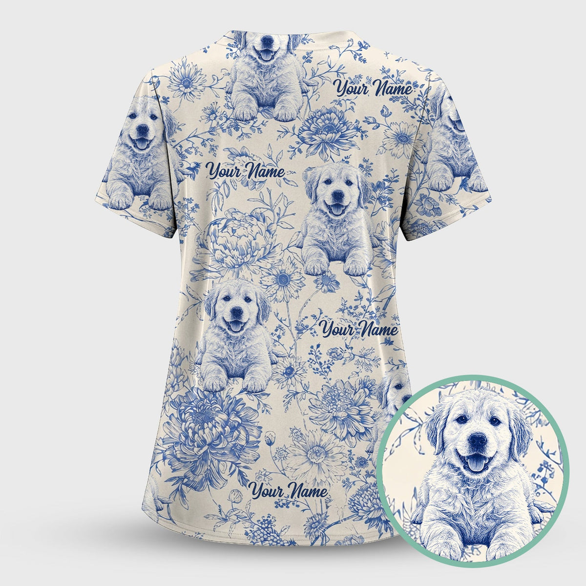 Personalized Pet Photo Floral Nurse Scrub Set