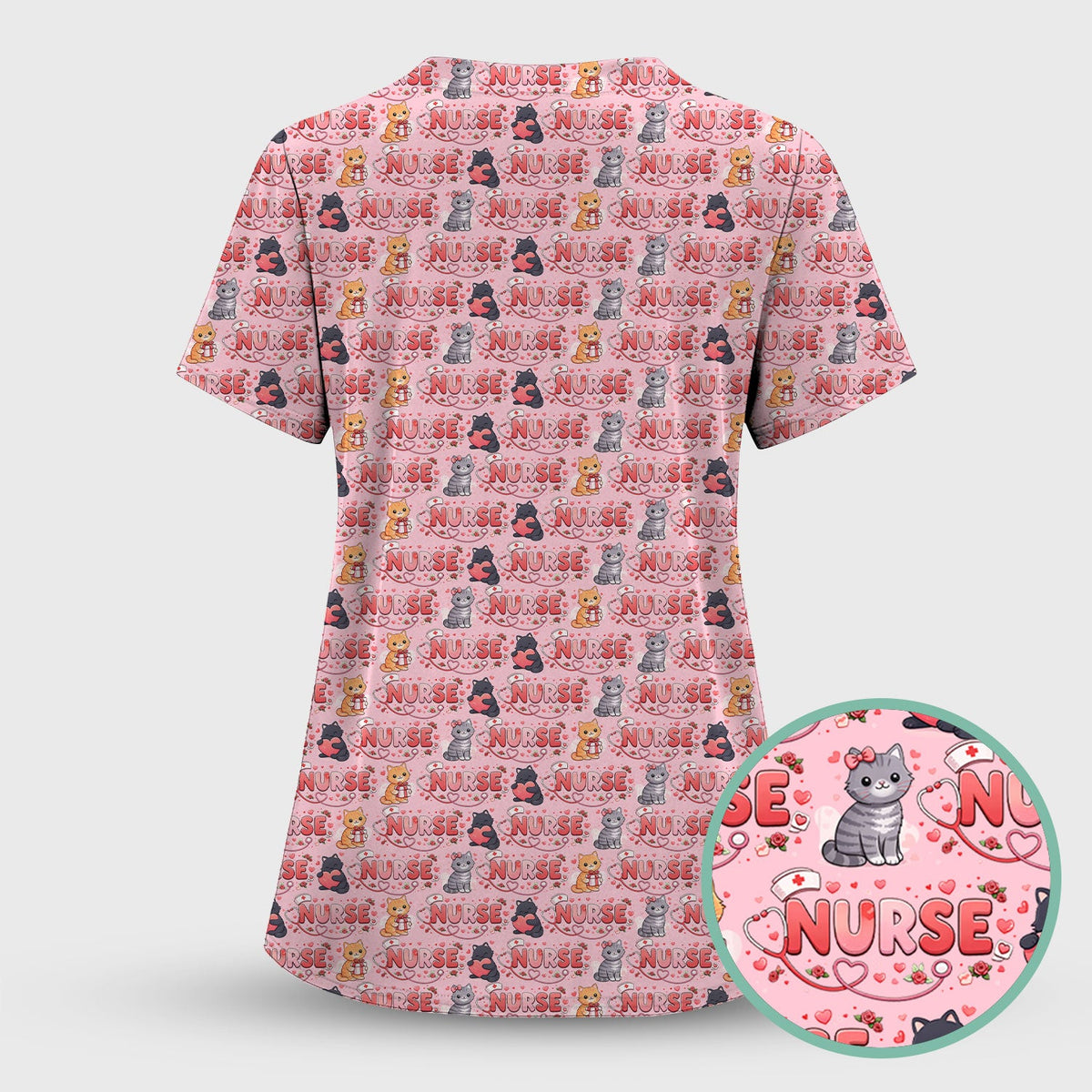 Cat Heart Nurse Scrub Set - Valentines Day Gift