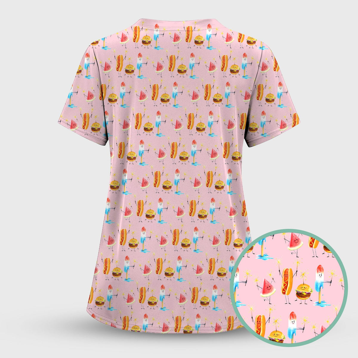 Summer Food Icons Nurse Scrub Top