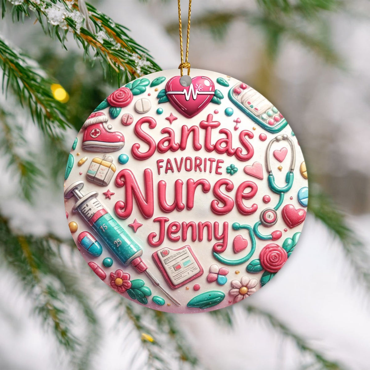 Personalized Santa's Favorite Ceramic Christmas Nurse Ornament