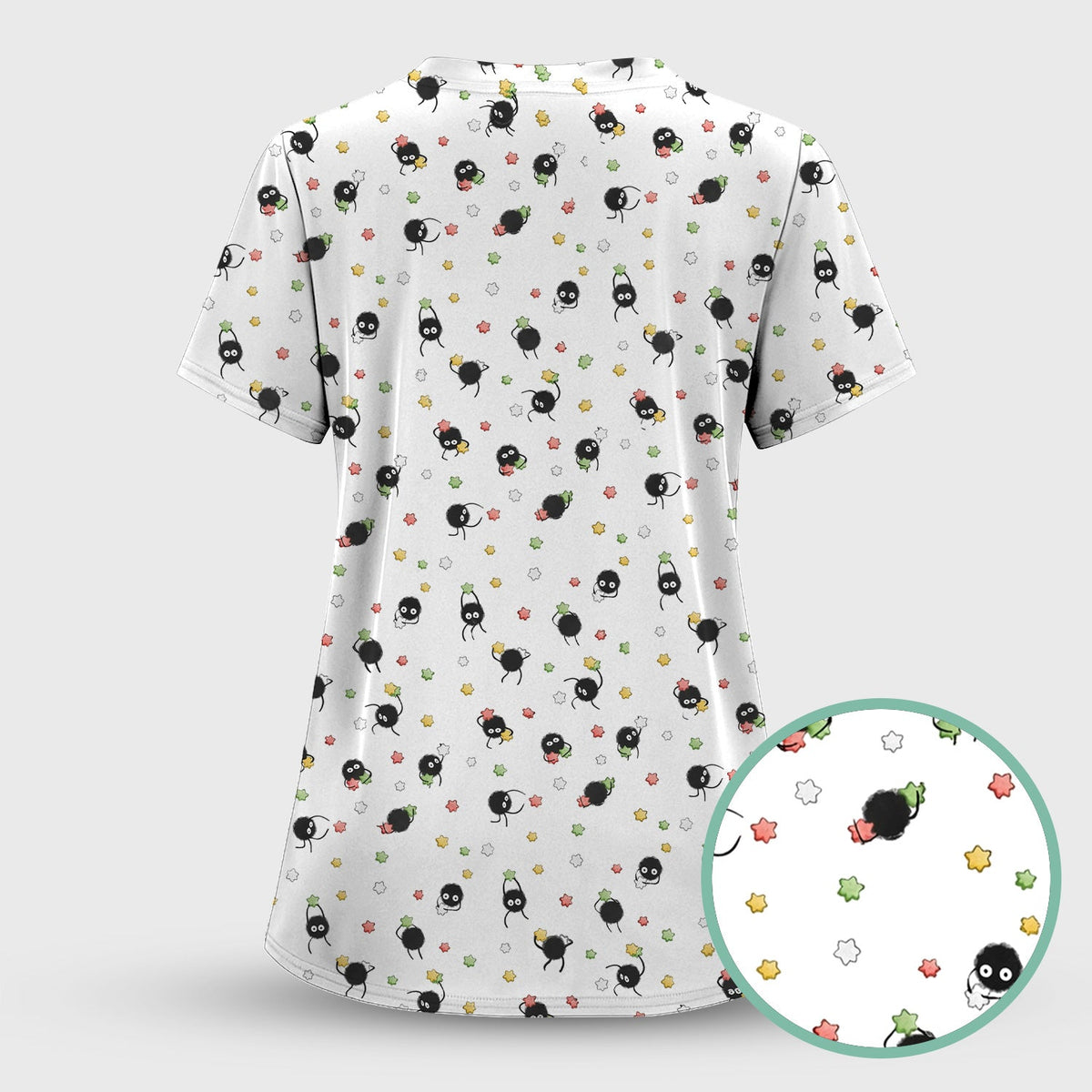 Funny Spider Pattern  Scrub Top, Cartoon Spider Pattern Nursing Uniform For Women