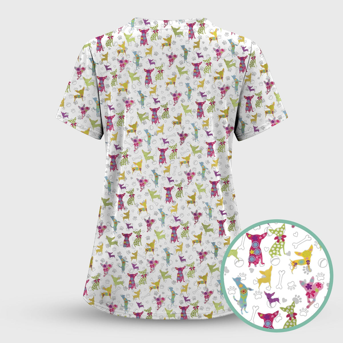 Colorful Playful Dog Nurse Scrub Set