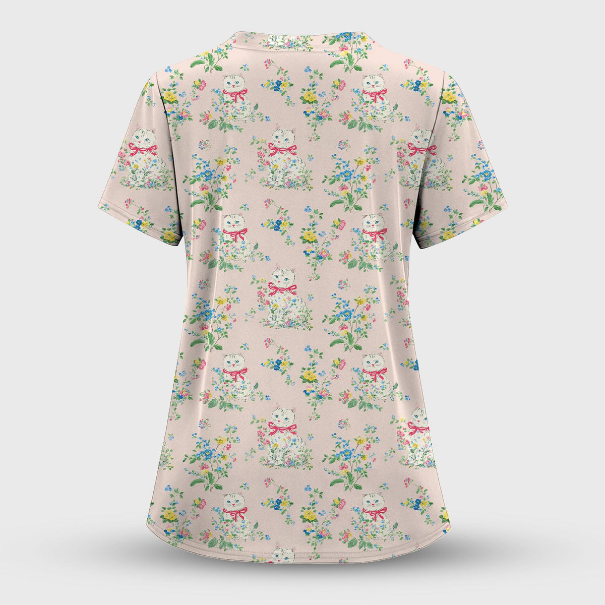 Vintage Floral Cat Nurse Scrub Top