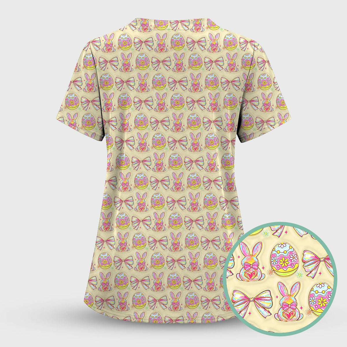 Bunny Pastel Egg Bow Nurse Scrub Set - Easter Gift