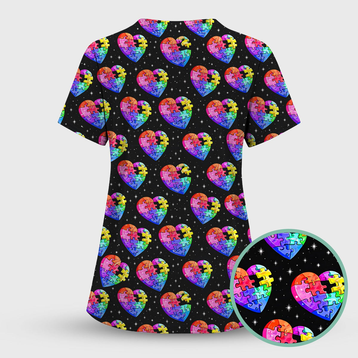 Rainbow Autism Puzzle Heart Starry Sky Nurse Scrub Set