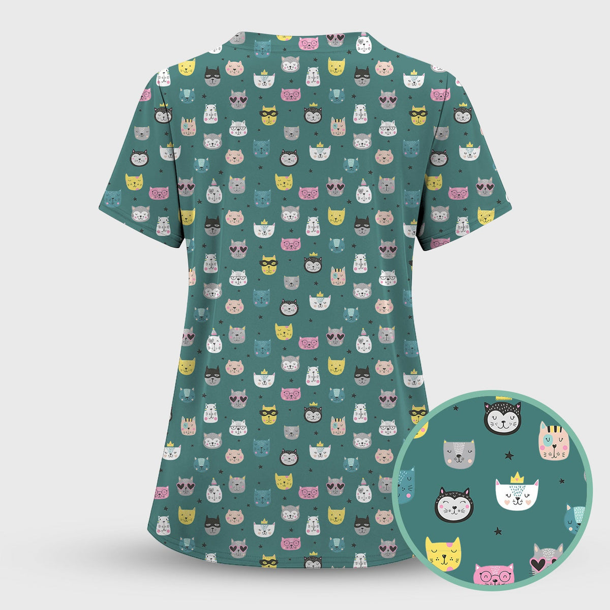 Colorful Cat Nurse Scrub Top