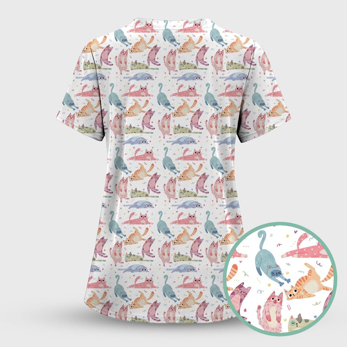 Pastel Cat Nurse Scrub Top