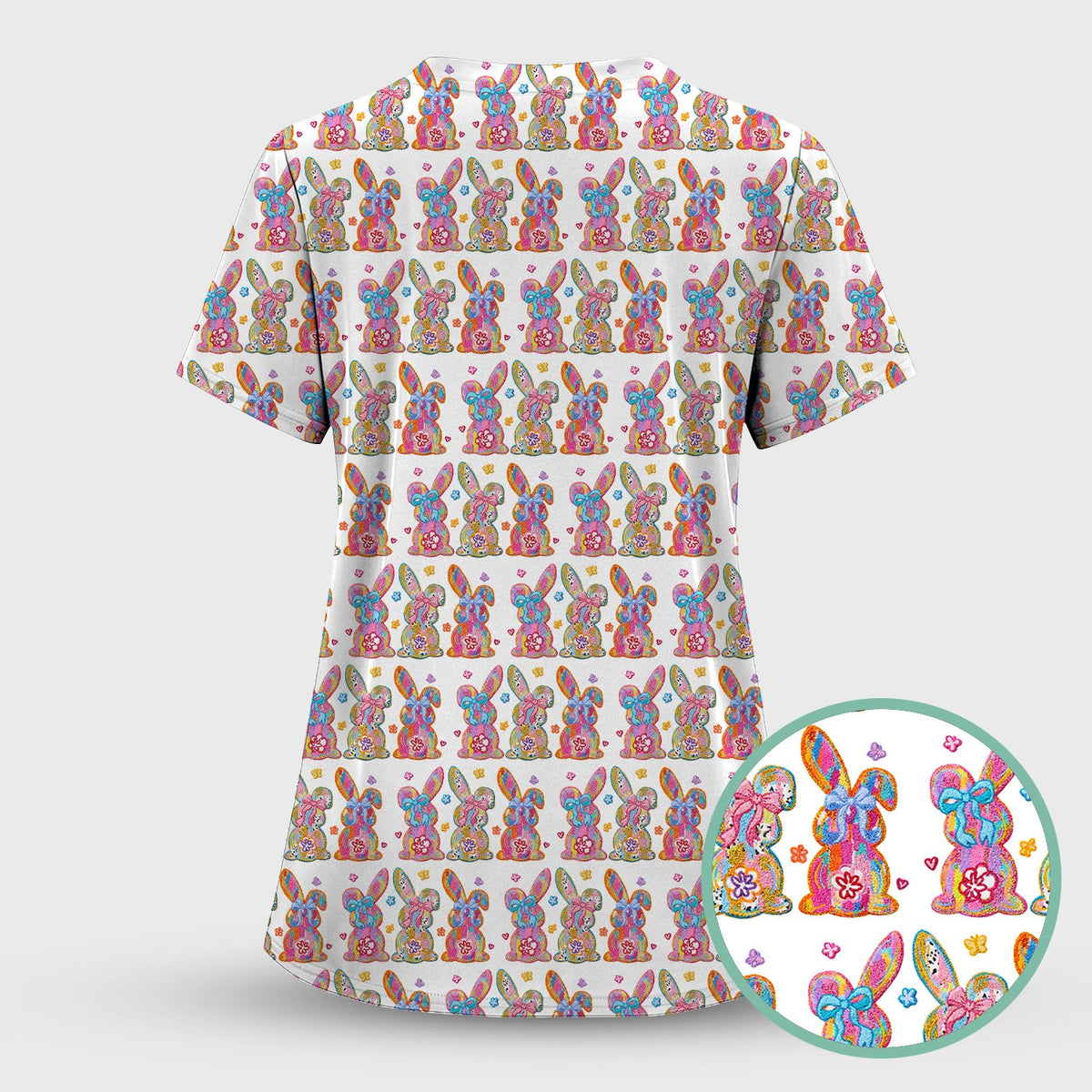 Pastel Bunny Floral Nurse Scrub Set