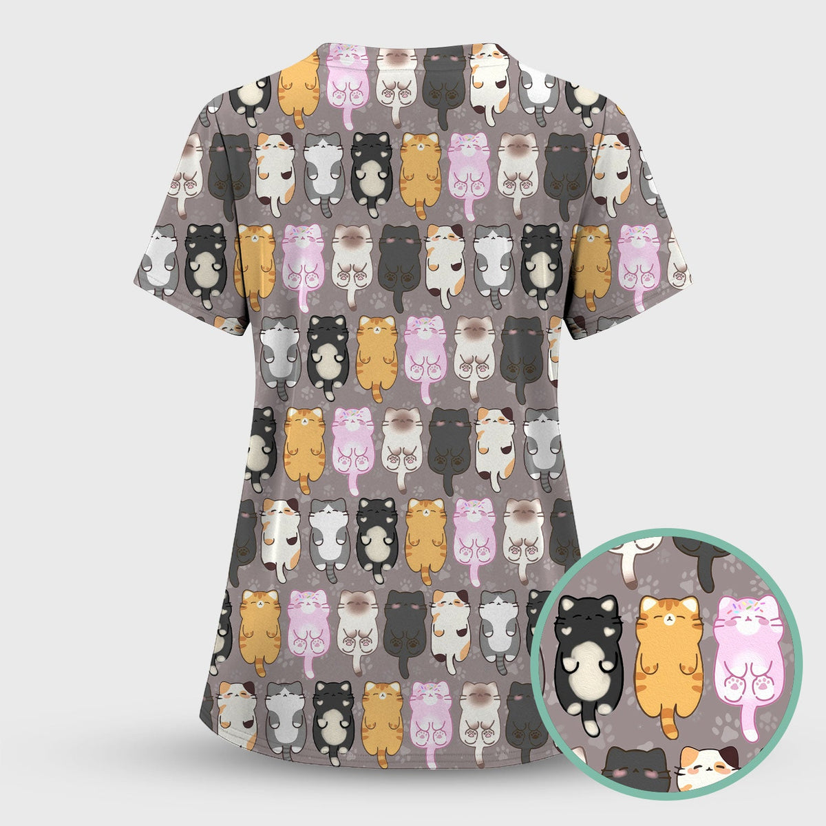 Cartoon Cats All Over Nurse Scrub Top